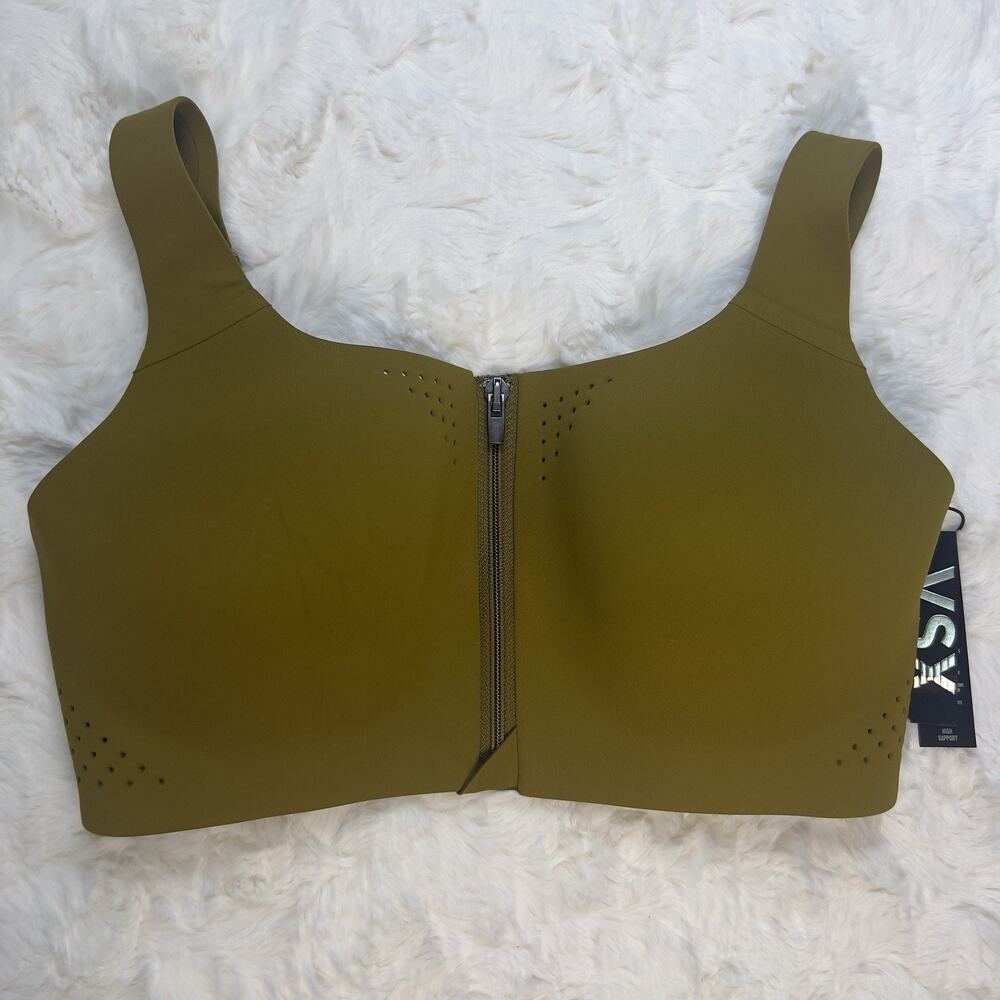 Victoria’s Secret Khaki Green Featherweight Max Sports Bra Zip Strappy‎ Back 36D